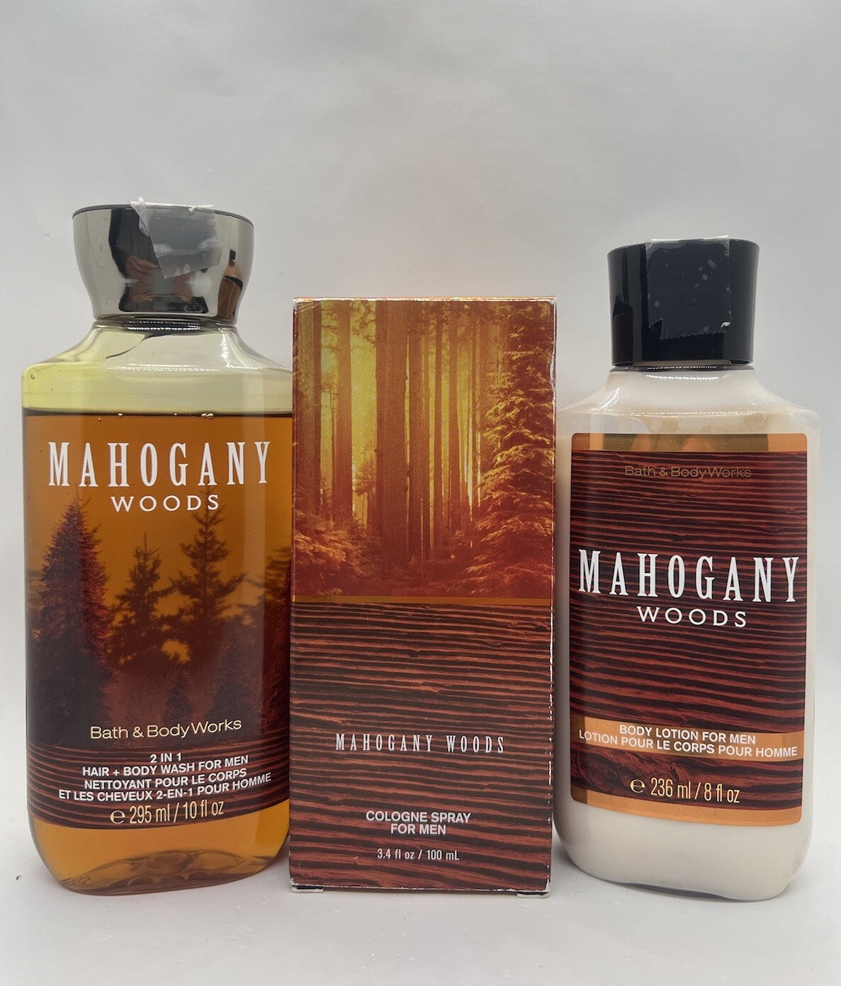 Bath & Body Works MAHOGANY WOODS 3.4 oz /100ml+Shower Gel+Body Lotion (Rare)1