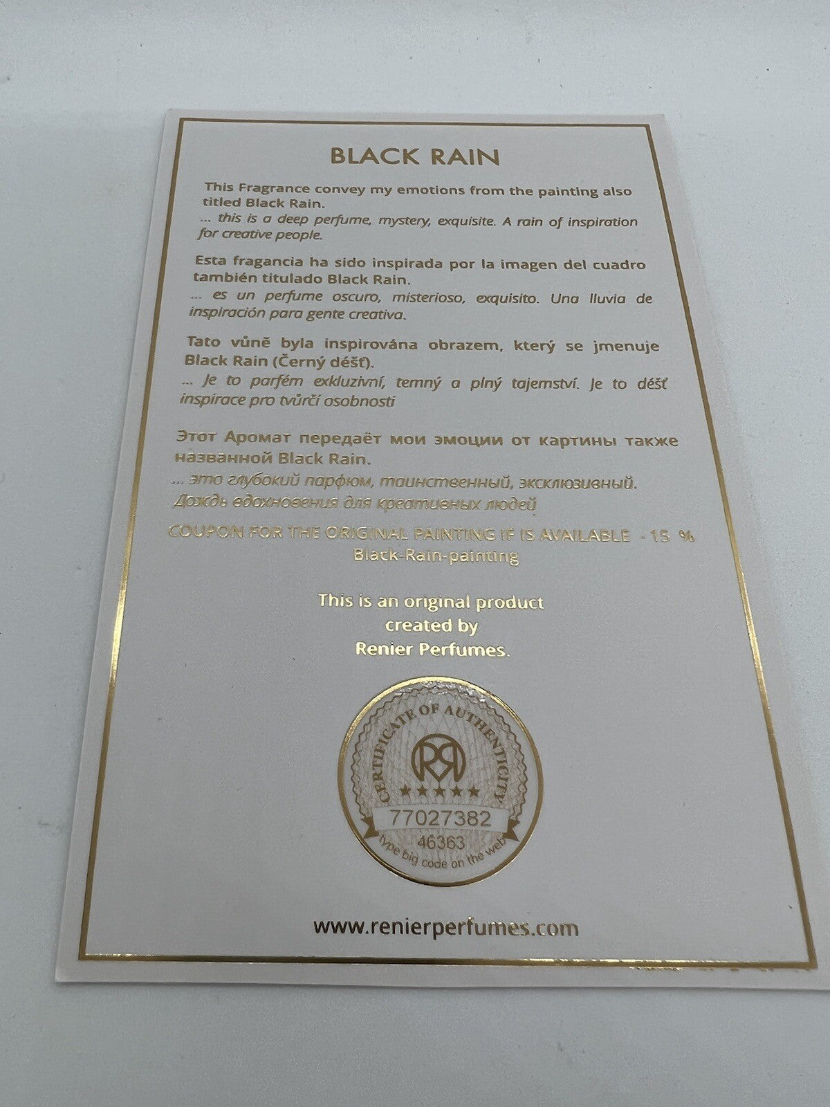 BLACK RAIN EDP by Renier Perfumes 50ML/1.69 OZ OPEN BOX SEE PICS6