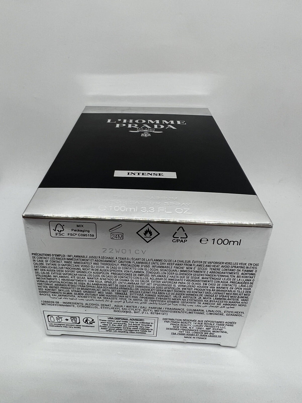 Prada L’homm intense Edp 100ml /3.4 oz  DISCONTINUED open box6