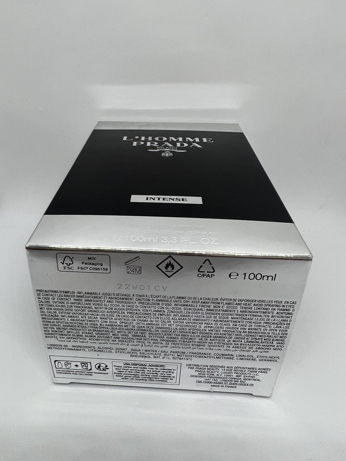 Prada L’homm intense Edp 100ml /3.4 oz  DISCONTINUED open box6