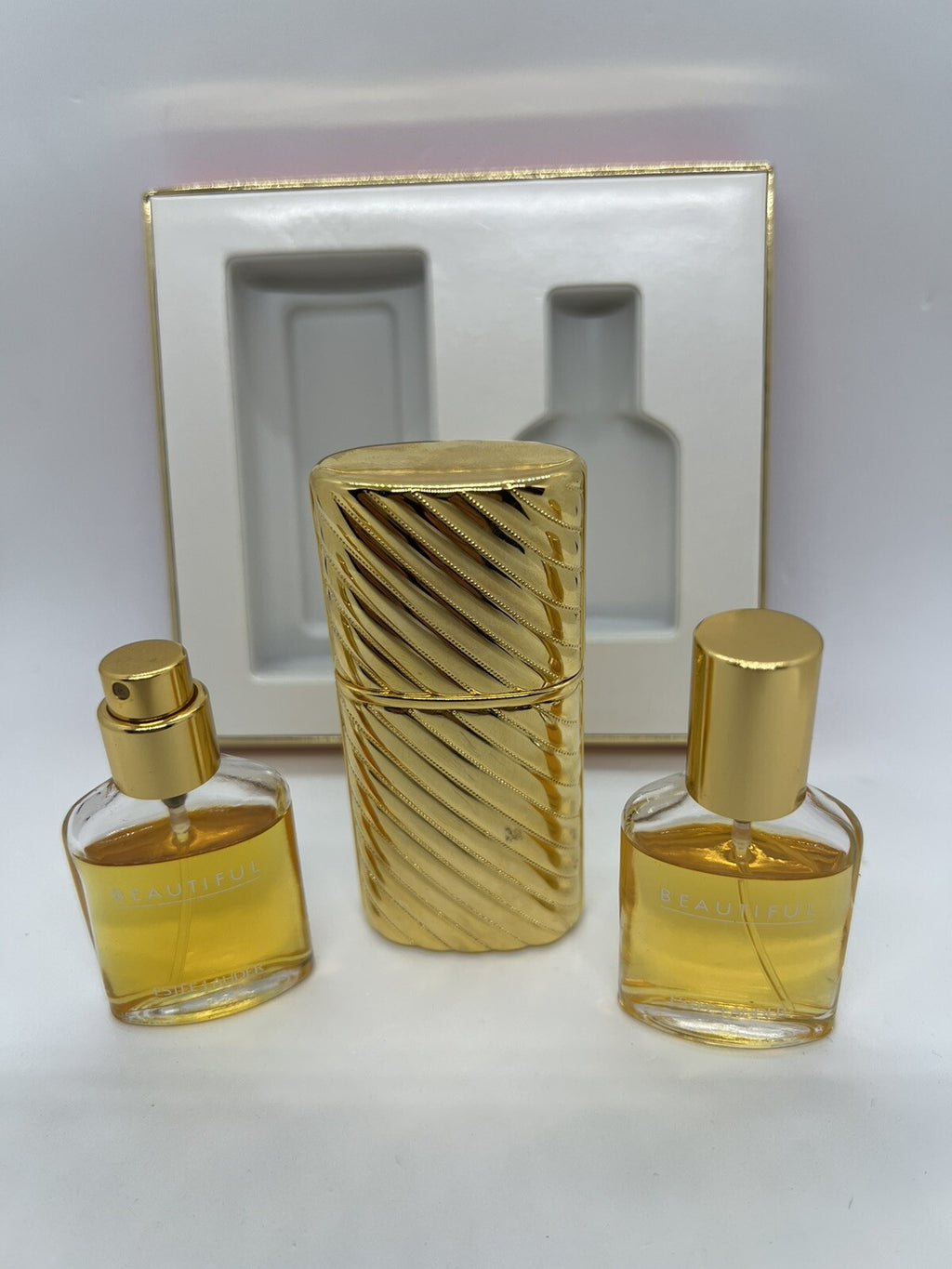 Estee Lauder BEAUTIFUL EDP 2x7ML WITH GOLD CASE SET SEE PHOTOS (VINTAGE)2