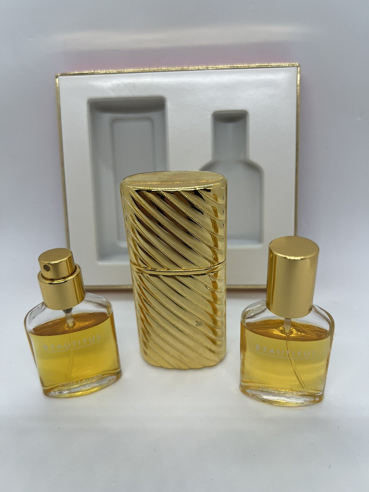 Estee Lauder BEAUTIFUL EDP 2x7ML WITH GOLD CASE SET SEE PHOTOS (VINTAGE)2